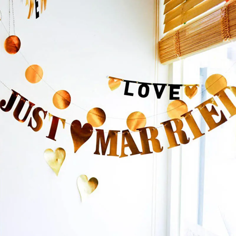 1 комплект 3 м только что замужние золотые блестящие буквы баннер предложение для