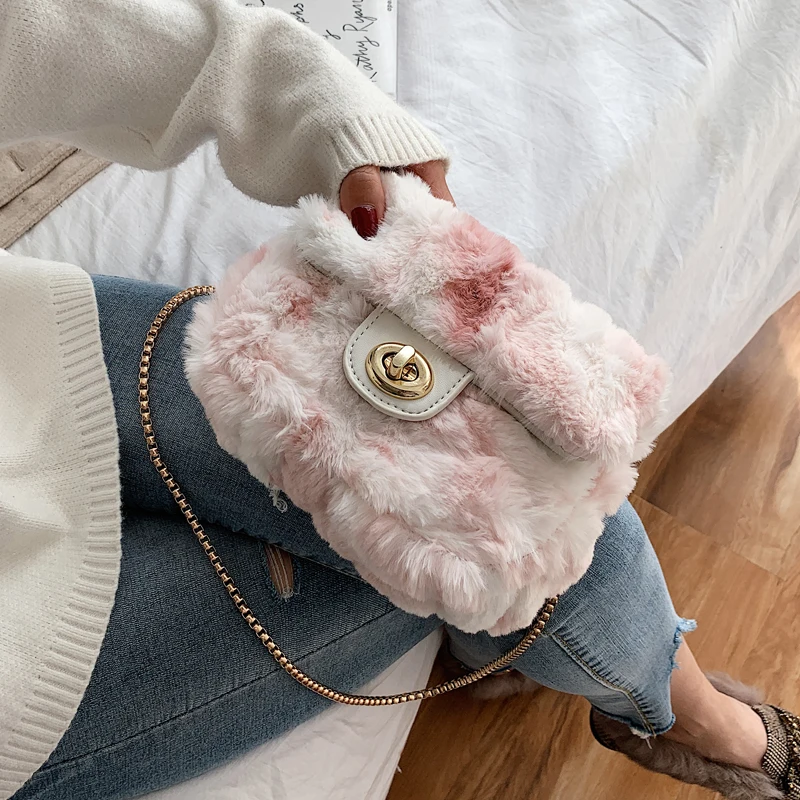 Женская меховая сумка через плечо дизайнерская маленькая квадратная