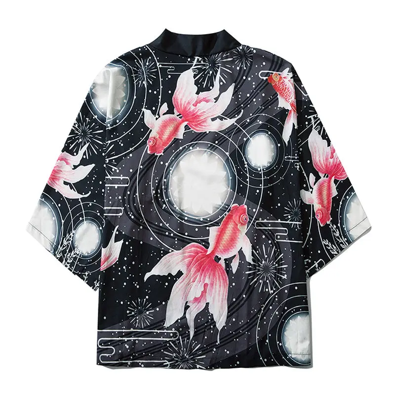 

Японское кимоно, рубашка, Мужская юката с принтом рыбок, Женская куртка, кардиган, кавайная мягкая рубашка для косплея, японская одежда