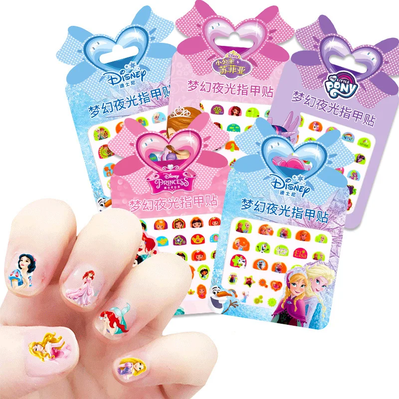 

Disney Luminous Nail Sticker Frozen Anime Figure 1pcs Princess Elsa Anna Snow White Sofia Figure Kids Nail Sticker Children Gift