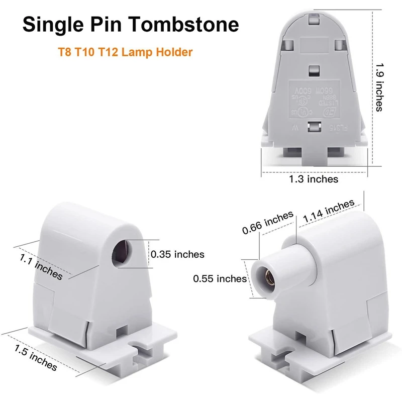 

Single Pin FA8 Tombstone - Non-Shunted T8/T10/T12 LED Socket Lampholder Base Holder for 8FT Fluorescent Tube Light, Retrofitting