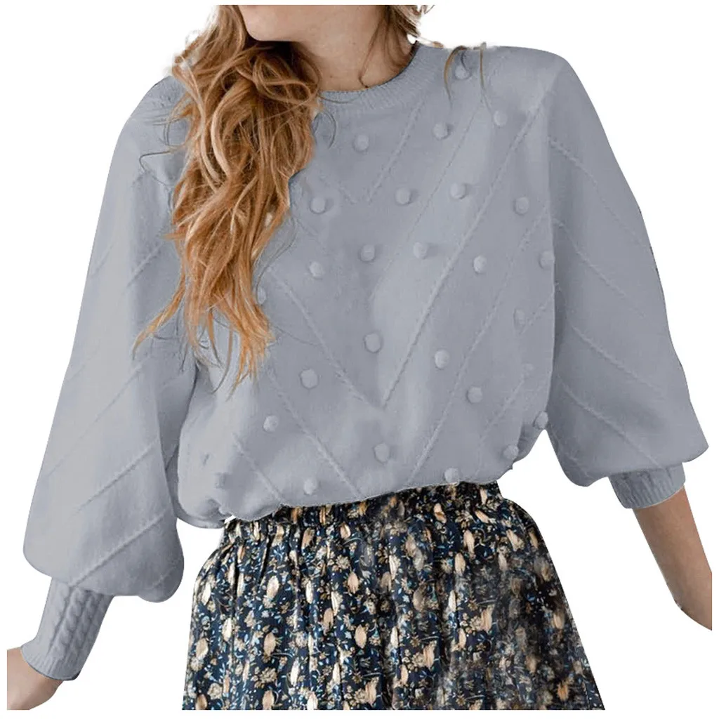 Однотонный женский свитер зимний теплый пуловер с круглым вырезом вязаный