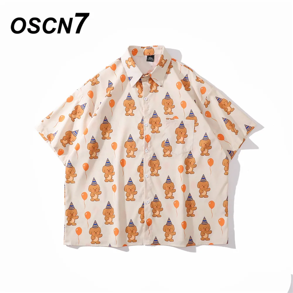 

OSCN7 Casual Street Printed Short Sleeve Shirt Men 2022 Hawaii Beach Oversize Women Fashion Harujuku Shirts for Men 30633