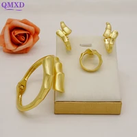 new luxury shiny brazilian gold color bracelet earrings ring ladies jewellery set specially designed for party wedding gift