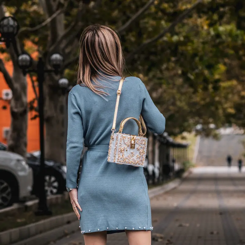 Boutique De FGG модная женская черная акриловая сумка через плечо с цветком из кристаллов, сумка через плечо, вечерняя сумка-клатч