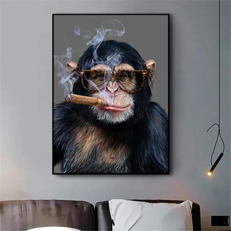 

Abstract Smoking Monkey and Gorilla Canvas Painting Posters and Prints Street Art Animal Wall Art Pictures for Living Room