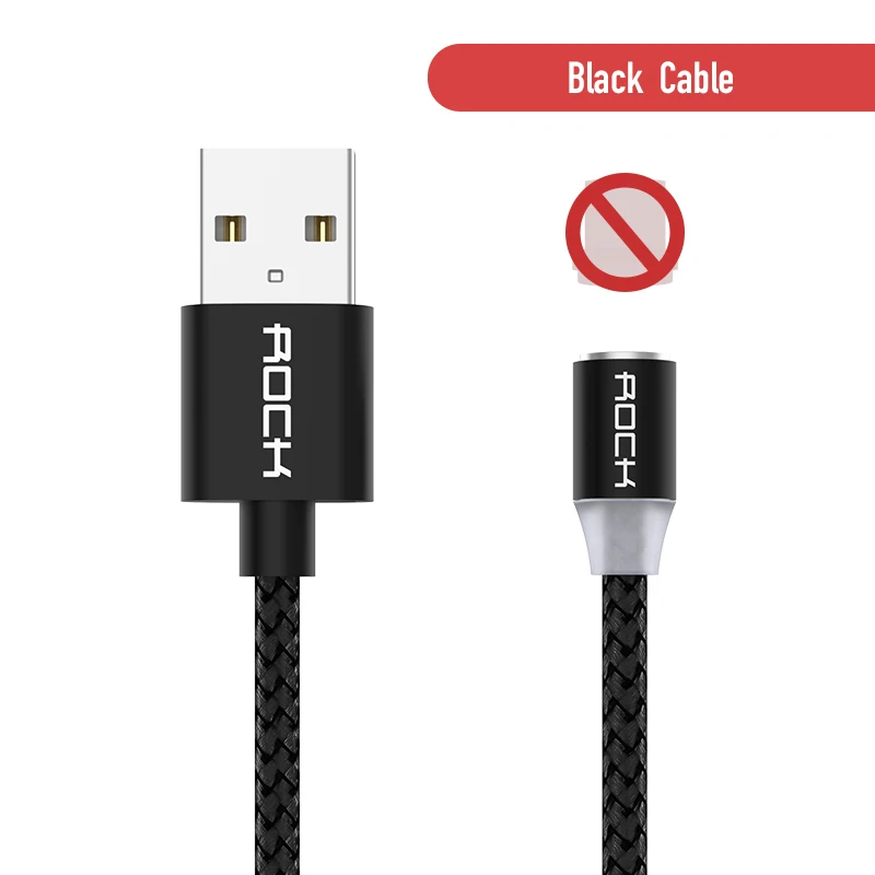 Only Black Cable ROCK светодиодный магнитный кабель Micro usb type C, зарядное устройство для Xiaomi Redmi Note 8, iPhone X, samsung S9, huawei, быстрая зарядка, USB C, 1 м - Цвет: Only Black Cable