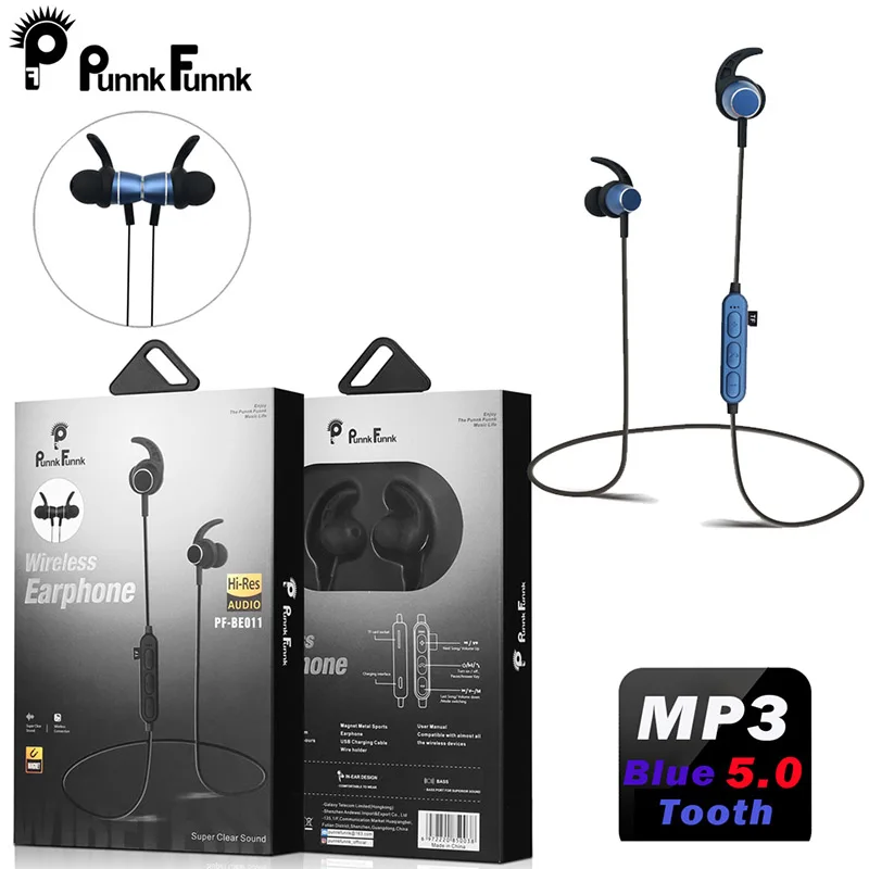 original pack-Blue PunnkFunnk Bluetooth наушники беспроводные наушники Bluetooth 5,0 MP3 плеер Matel Magentic 3D стерео наушники с микрофоном - Цвет: original pack-Blue