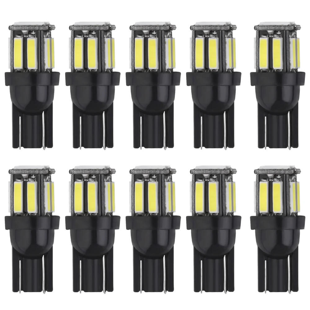 

10 шт., автомобисветодиодный светодиодные лампы T10 194 W5W 10SMD 7020 12 В