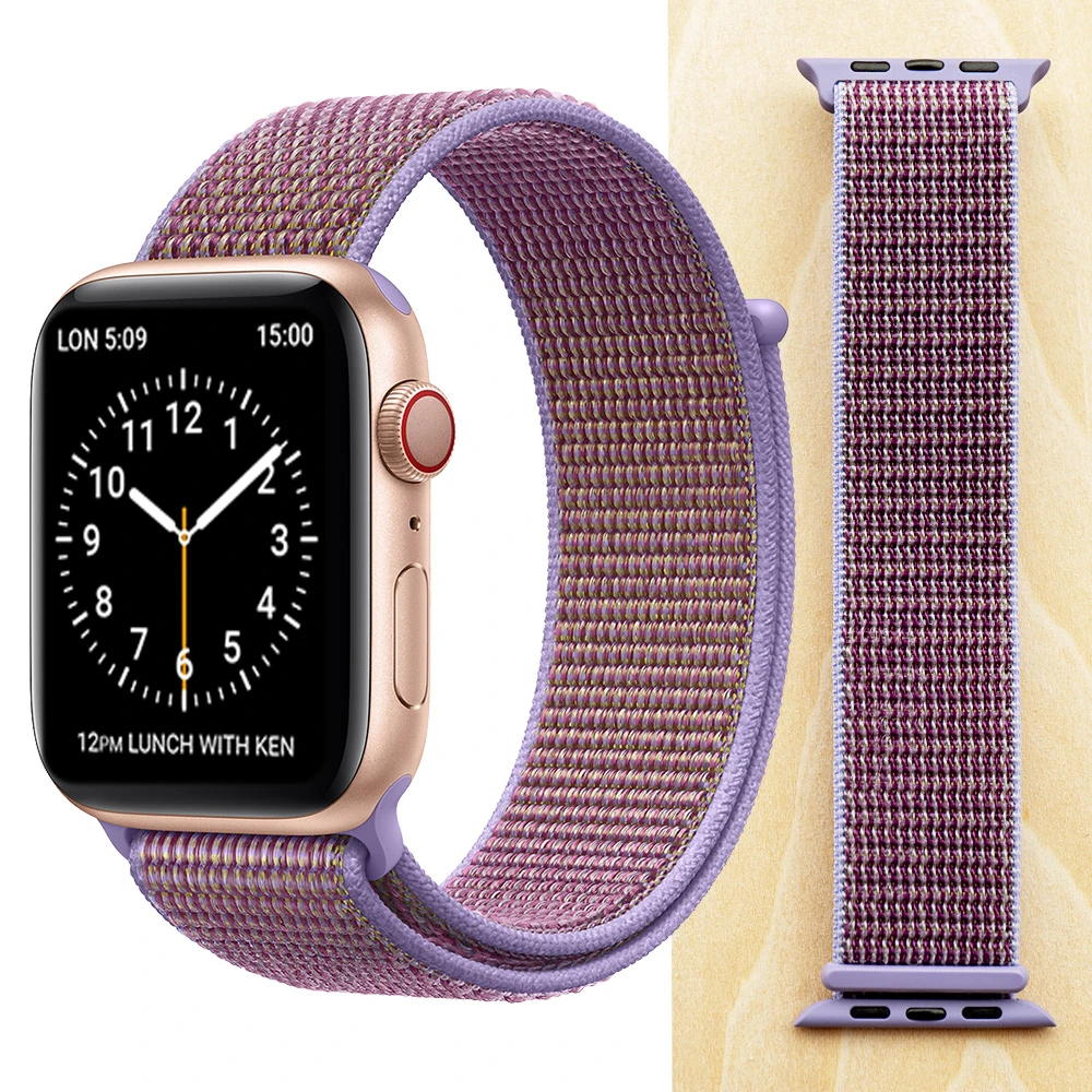 Высококачественный нейлоновый спортивный ремешок для Apple Watch, ремешок 44 мм, серия 5, 4, 3, 2, 1, дышащий тканый ремешок 42 мм, iwatch 40 мм, 38 мм - Цвет ремешка: Lilac
