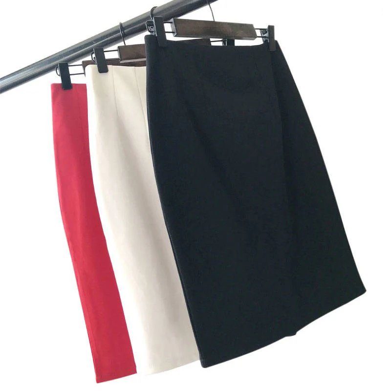 

Women's Mid High Waist Semi Skirts Spring Summer Large Size Short Skirts Office Lady One-step Skirt Elastic Bodycon Black Skirts