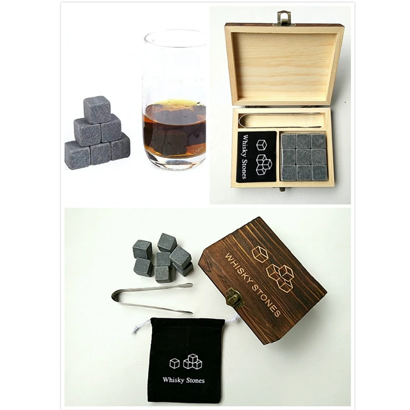 

Whiskey Stones with WORDS Wooden Box Whisky Rocks Stones Square Stone Wood Box