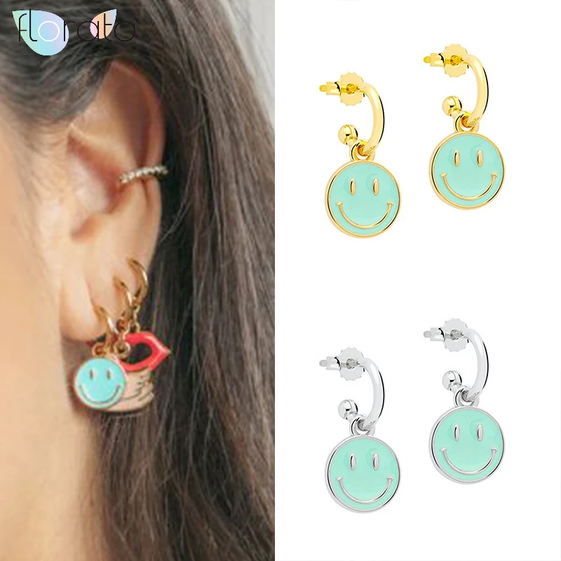 

925 Sterling Silver Colorful Small Hoop Earrings Lightning Smiley Lips Earrings For Women Jewelry Cartilage Earrings Pendientes