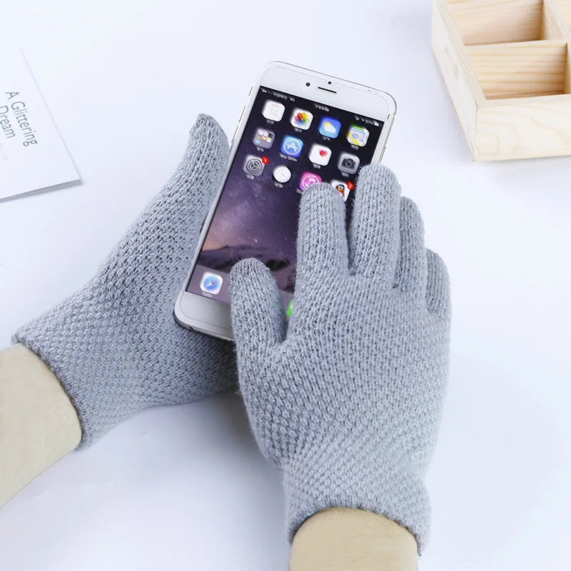 Трикотажные Перчатки мужские Сенсорный экран перчатки женские зимние тёплые