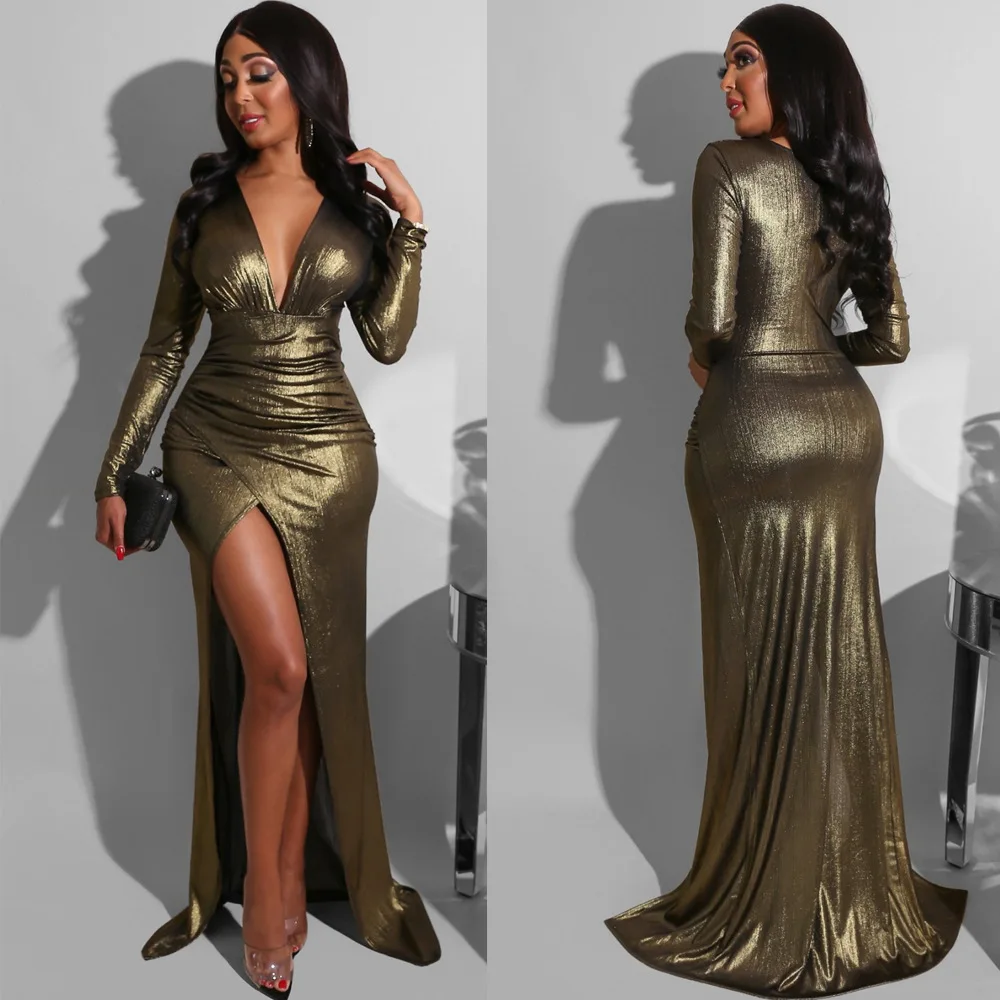

2020 Summer Fashion Style African Women V-neck Long Sleeve Dress African Clothing African Dresses for Women