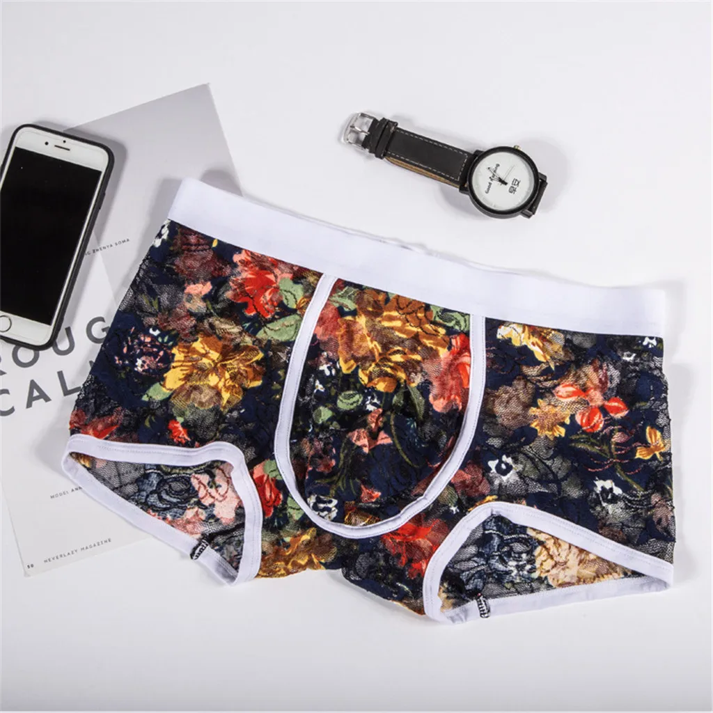 Мужские трусы боксеры с цветочным принтом дышащие тонкие мужские шорты