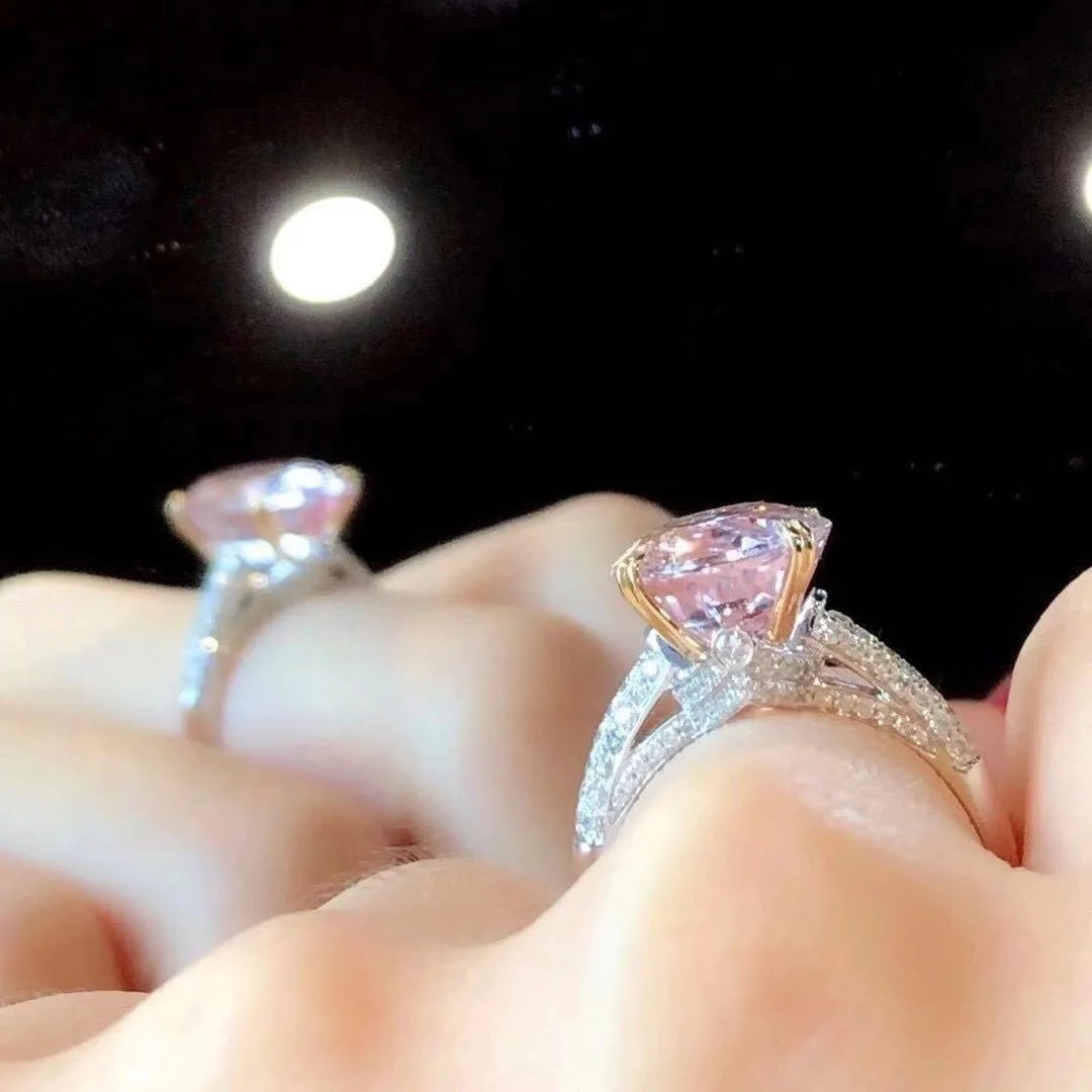 

100% 925 Sterling Silver Sparkling oval Pink High quality Rubellite Diamond Wedding Ring For Women Fine Jewelry Anniversary Gift