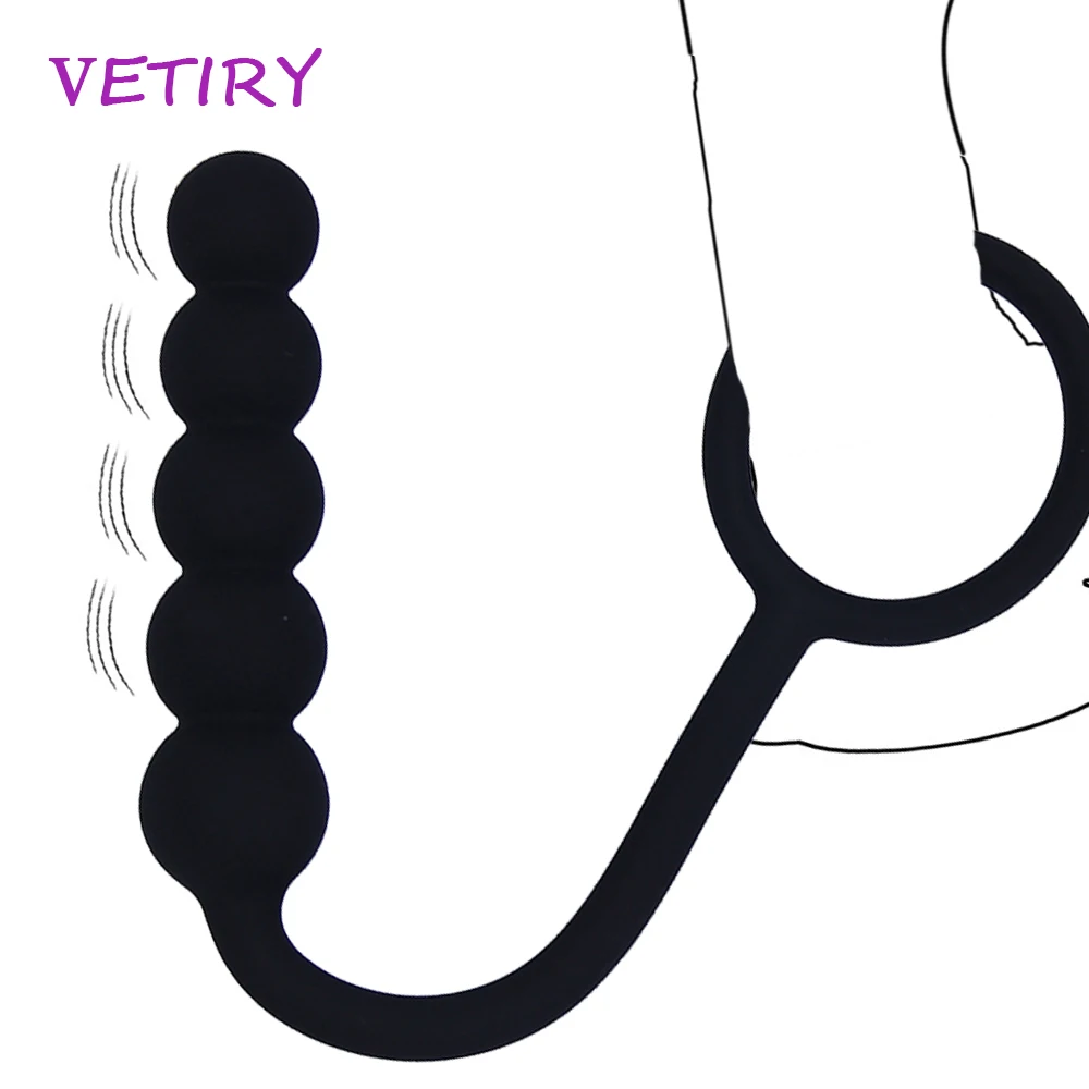 Силиконовая Анальная пробка 5 бусин с кольцом на член массажер простаты анальные