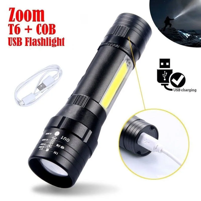 Фонарик T6 COB Многофункциональный светодиодный с фокусировкой уличный фонарь для