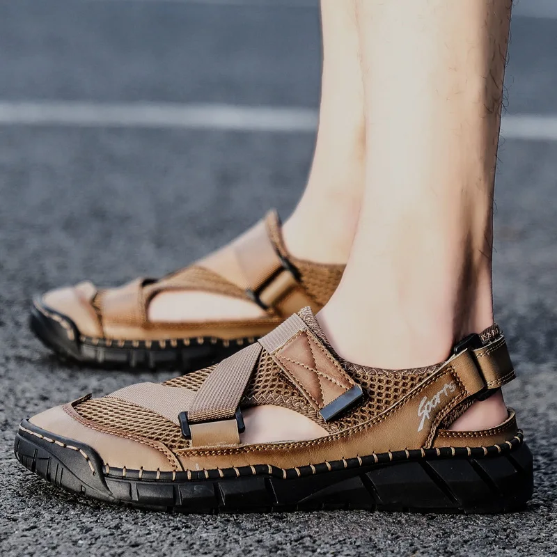 

Мужские сетчатые кроссовки, пляжные сандалии на плоской подошве, модная обувь для отдыха, A2400, лето