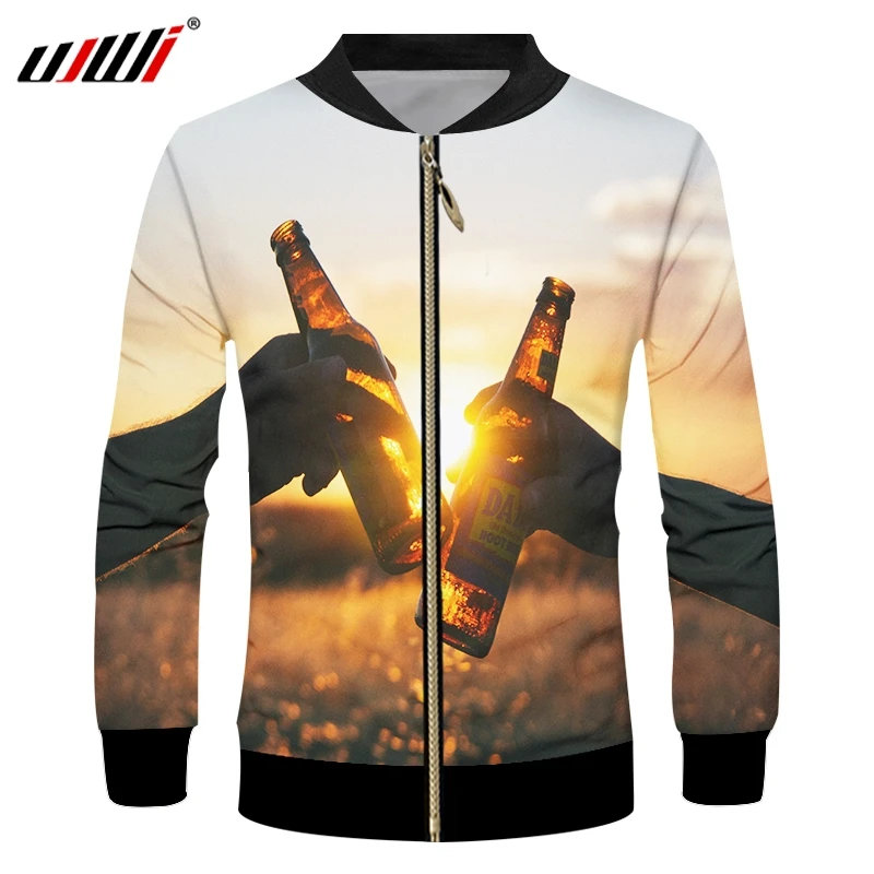 

UJWI Men Casual Jackets Jacket Coats Outwear Cardigan Print with Zipper New Hiphop High Street Fresh Beer 3d Man 6XL Regular