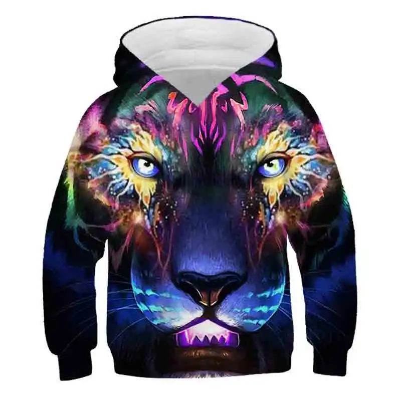 Толстовки с 3D принтом волка для мальчиков и девочек осенняя верхняя одежда