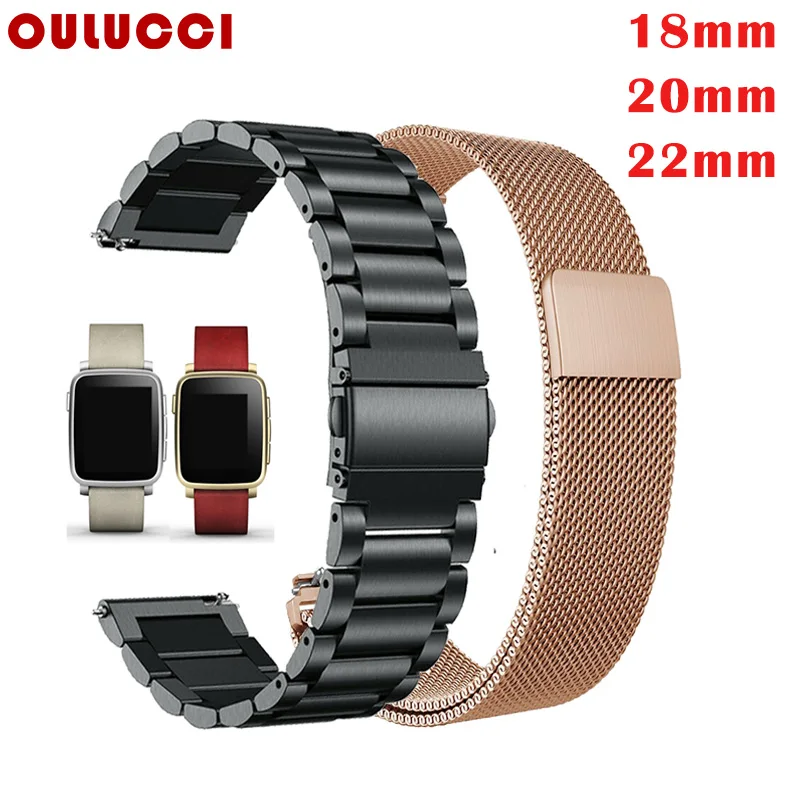 OULUCCI 18 20 22 мм браслет для galaxy 42 мм 46 мм часы s2 s3 huawei 2 классические часы GT pro Pebble Time steel Huami Amazfit