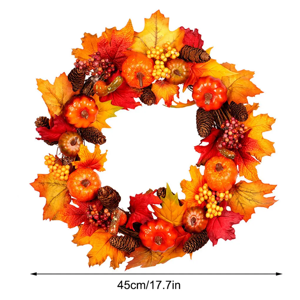 

Autumn Theme Door Wreath Artificial Pumpkin Berries Pine Cone Maple Manmade Garland Cloth Rattan Material Home Decor Supplies
