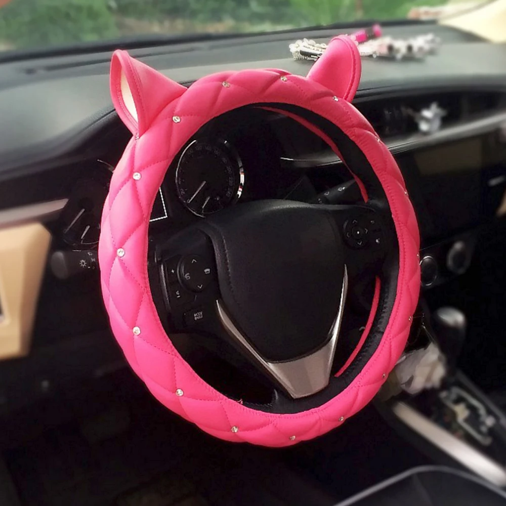 

MUCHKEY Brand PU Leather Steering Wheel Cover With Diamond Design Universal Fit 38cm/15in Car Wheel Protector