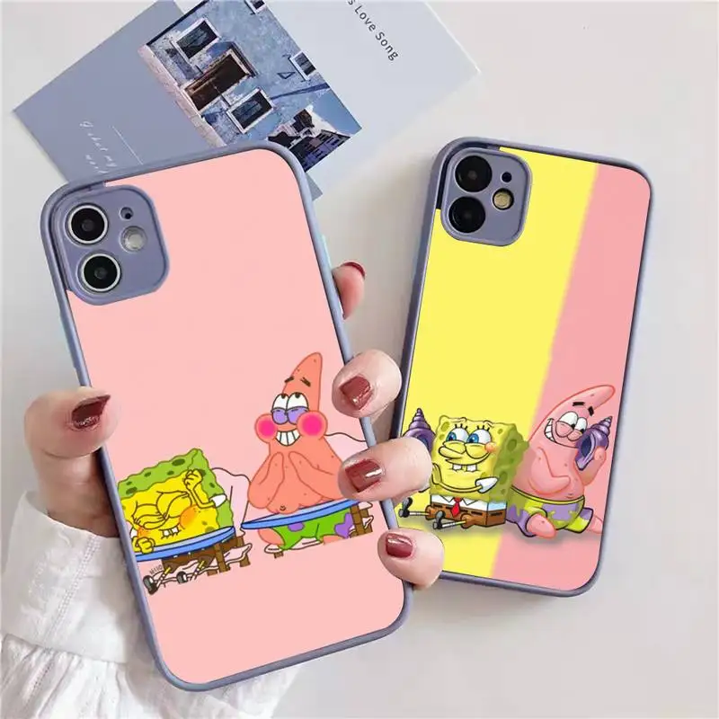 

Cartoon Sponges Cute Bob Phone Case For iphone 13 12 11 xr xs x 7 8 pro max Plain Soft TPU Silicone Clear Case Cover