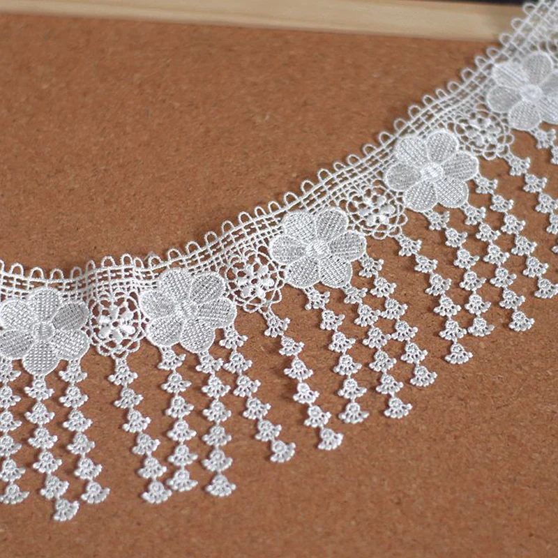 

5 Yards Polyester Tassel Fringe Flower Lace Ribbon Trimming White Guipure Embroidery Lace Garment Latin Dress Accessories Diy