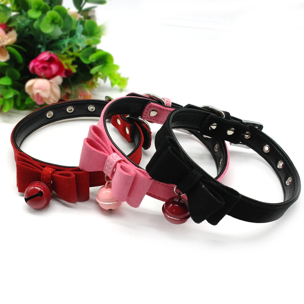 Ошейник для кошек из кожи милый ошейник с бантиком и колокольчиком поводок