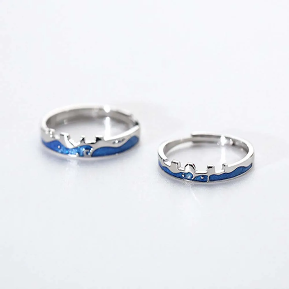 

Lovers Romantic Couple Rings Starry Sky Waves Blue Dripping Glaze Rings Simple Female Women Resizable Opening Rings Jewelry
