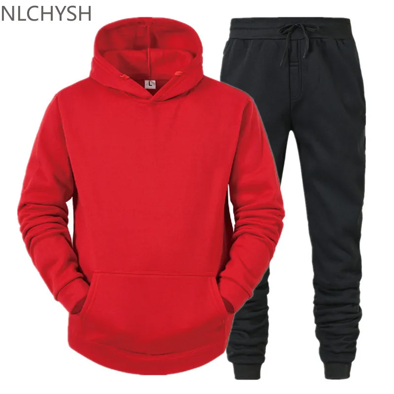 

Men's Sets Hoodies+Pants Fleece Tracksuits Solid Pullovers Jackets Sweatershirts Sweatpants Oversized Hooded Streetwear Outfits