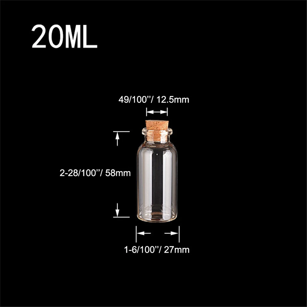 100Pcs 20ml Mini Empty Clear Glass Container with Cork Wishing Perfume Bottles Candy Food Pot Craft Decorative Refillable Vials | Красота и