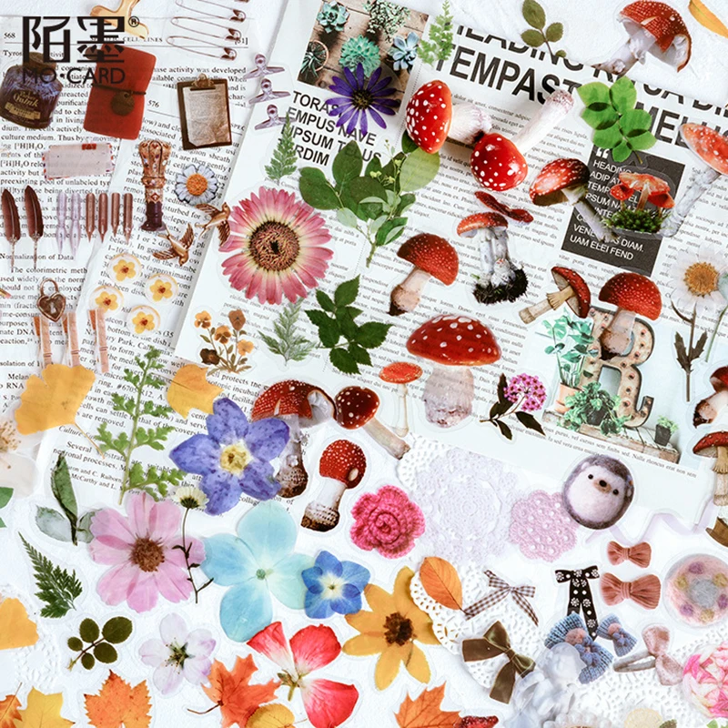 

40pcs / Set Pet Stickers Flower Series Plant Diary Diy Material Stickers Scrapbooking For Stationery Supplies Craft Standard
