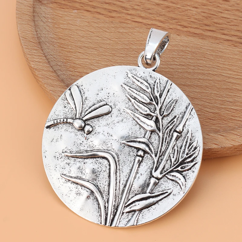

5pcs/Lot Silver Color Large Round Dragonfly & Reed Carved Charms Pendants for Necklace Jewelry Making Accessories