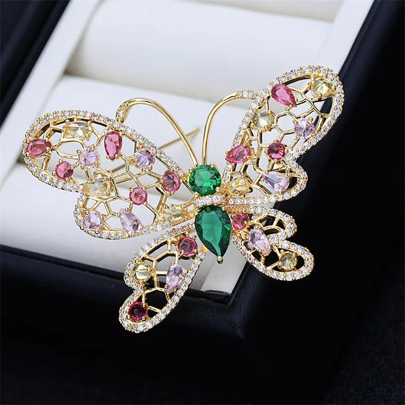 

Colorful Zirconia Butterfly Brooches Pins 2021 New Trendy Wedding Corsage Korea Fashion Bouttoniere Jewelry For Women