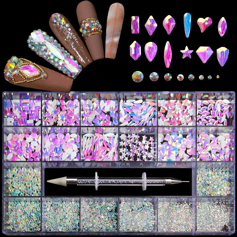 

21 Grid Boxed Rhinestone Nail Art Jewelry Set, Nail Rhinestones, Nail Art Jewelry Set Rhinestone Jewelry Fluorescent Diamond