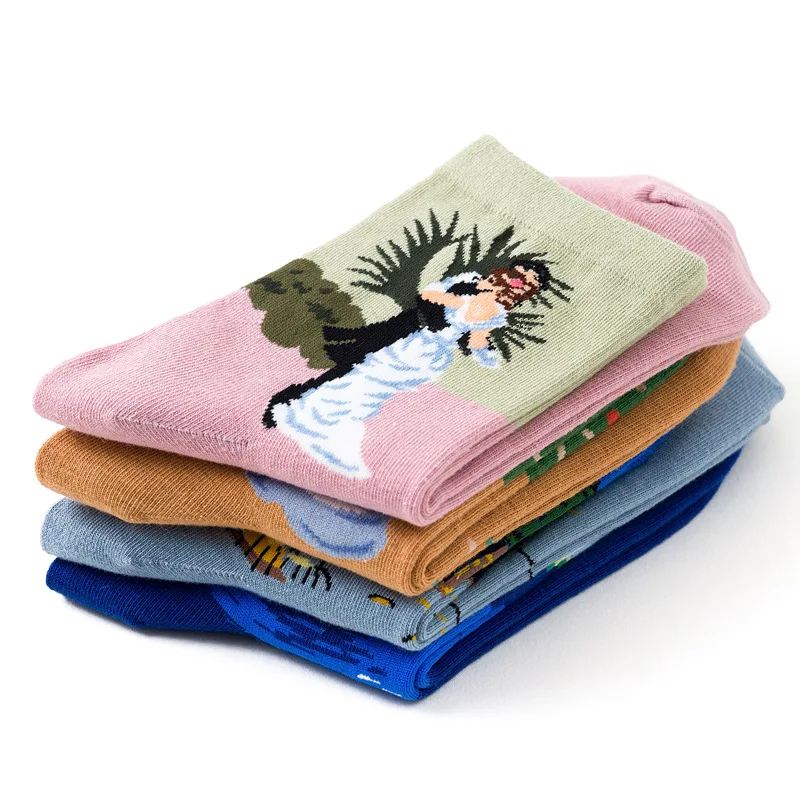 Парные женские хлопчатобумажные носки с мультипликационным принтом маслом