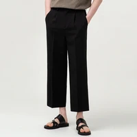 springsummer new mens casual pants light coffee black wide pleated fashion pants fashion trend nine foot naked pants