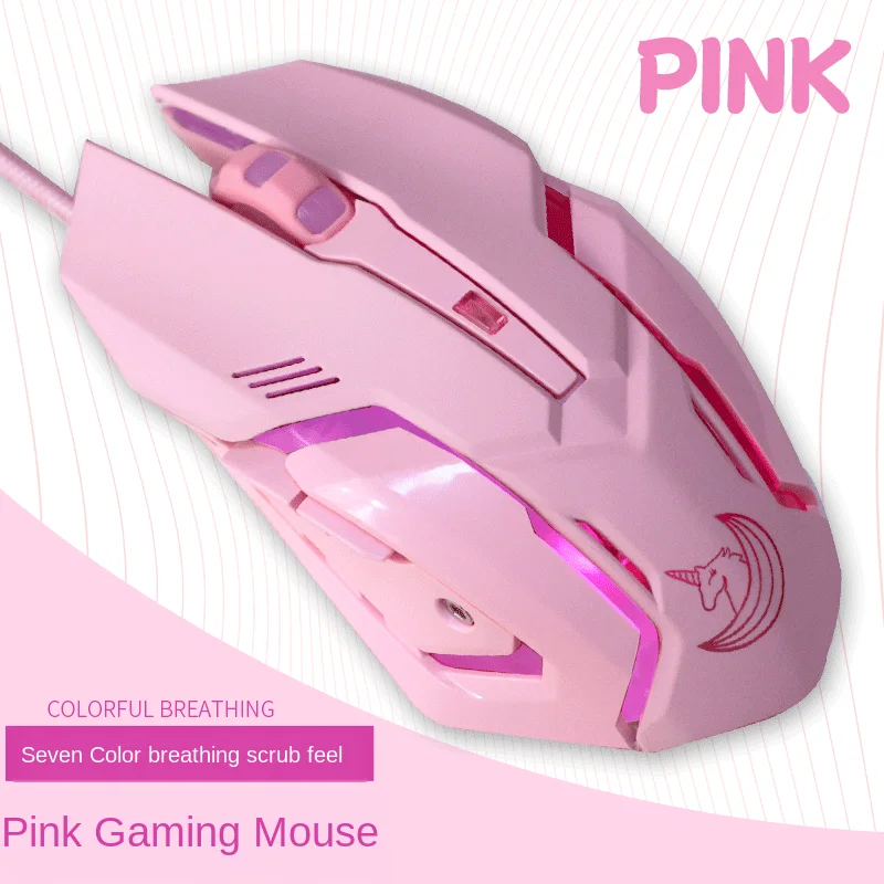 

Pink Cute Rainbow Horse Gaming Mouse Colorful Luminous Usb Wired Gaming Mouse 2400Dpi 6D Gaming Mouse For PC Computer Games