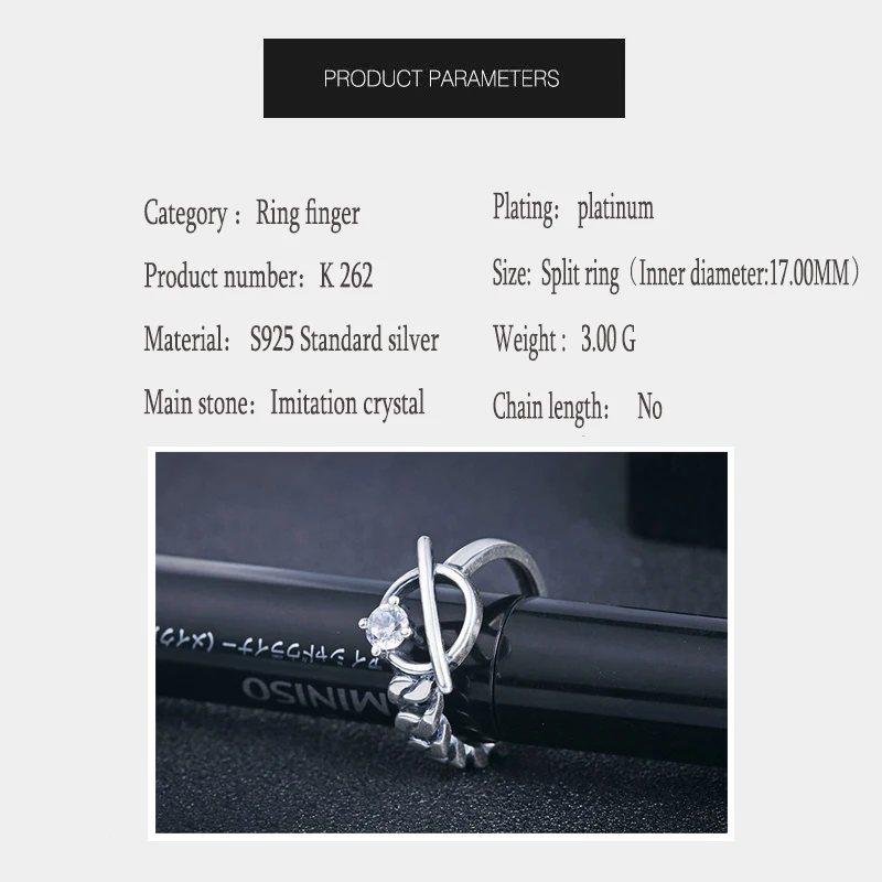 

Genuine S925 Sterling Silver Silver Ring Chain Shape Irregular Asymmetric Retro Thai Silver Open Adjustable Ring