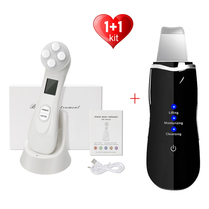 

Facial Ultrasonic Skin Scrubber Deep Cleaning Mesotherapy Electroporation RF Radio Frequency LED Photon Beauty Instrument Device