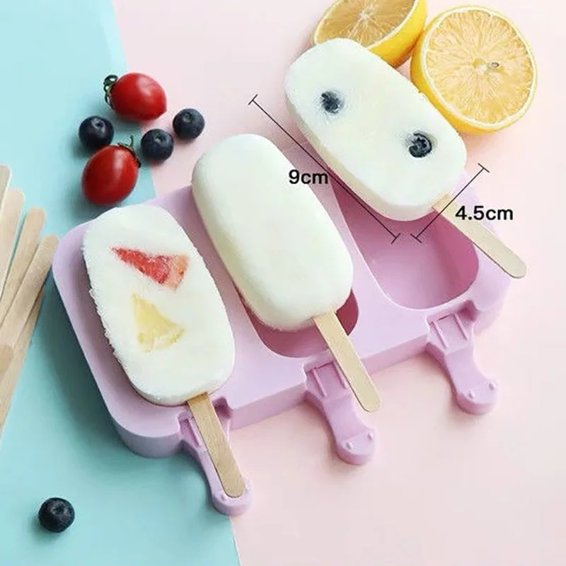 

DIY Cream Mold Silicone Kitchen Tools Cute Cartoon with Dust Cover Homemade Ice Lolly Popsicle Maker Tray Ice Cream Tools