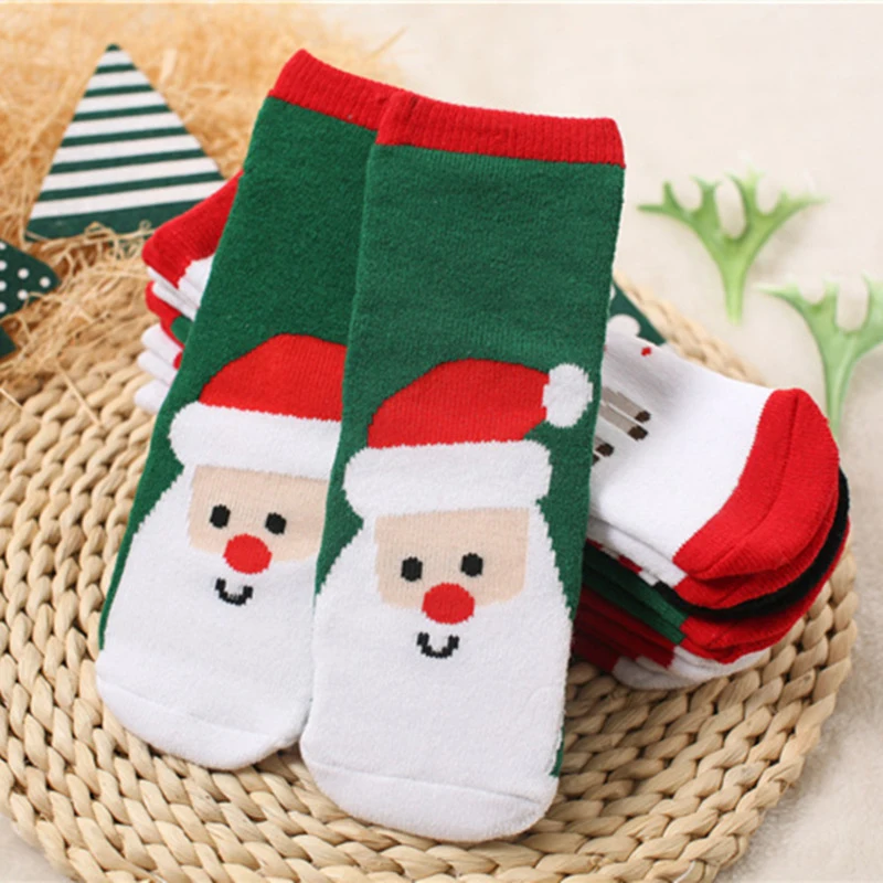 

1 Pair Cotton Spring Winter Autumn Baby Girls Boys Kids Warm Socks Children Striped Terry Snowflake Elk Santa Claus Christmas