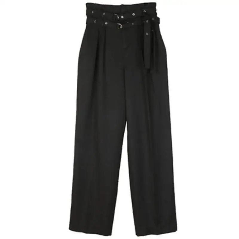 

Johnature Streetwear High Waist Wide Leg Pants Women Autumn 2021 New Fashion Solid Color Double Belt Loose Full Length Trousers