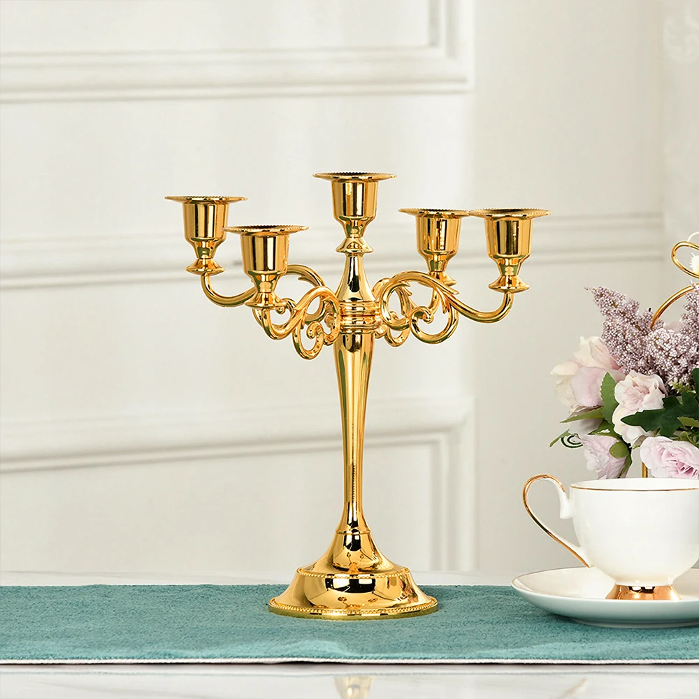 

Gold 5 Candle Metal Candelabra Retro Candlestick Holder for Candlelight Dinner Wedding Decoration Table Centerpiece Home Decore