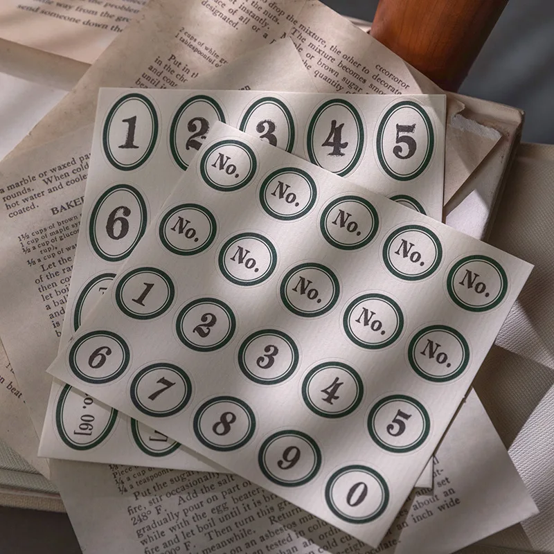 

MOHAMM 6 Sheets Retro Number Digital Decorative Writable Label Stickers for Craft DIY Scrapbooking Mark Album Envelope Seal