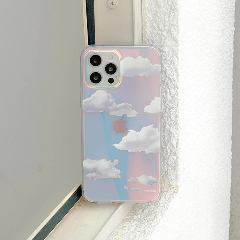 For iPhone 13 Pro Max Transparent Clouds Laser Phone Case For iPhone 12 11 Pro X XR XS Max SE2020 7 8 Plus Shockproof Back Cover